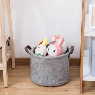 Collapsible round bucket storage organizer bin felt fabric storage basket laundry basket